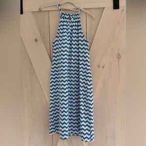 J. McLaughlin Blue White Chevron Catalina halter mini Dress S Vacation Resort